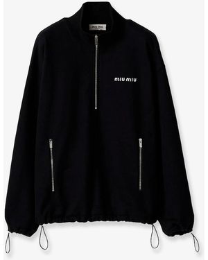Miu Miu Fleece Sweatshirt With Lettering Logo Embroidery - Black