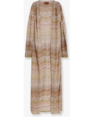 Missoni Long Chevron Motif Cardigan With All-Over Sequins - Natural