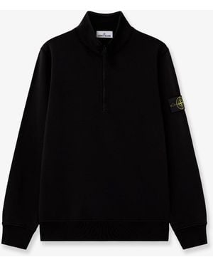 Stone Island Cotton Sweatshirt With Side Logo Patch - Black