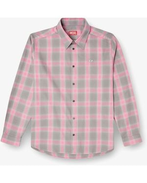 DIESEL S-Simply Check Cotton Blend Shirt - Pink