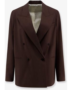 Alysi Double-Breasted Stretch Virgin Wool Blazer - Brown