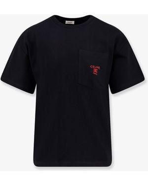Celine Cotton T-Shirt With Contrasting Logo On The Front - Black