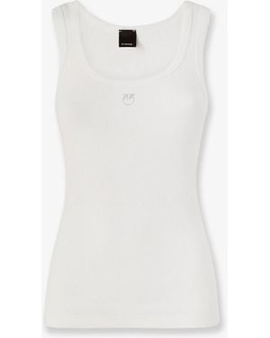 Pinko Calcolatore Cotton Tank Top With Love Birds Logo On The Front - White