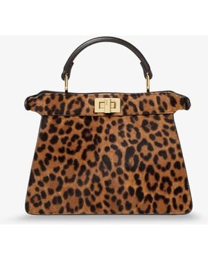 Fendi Peekaboo Iseeu Petite Leather Shoulder Bag With Leo Print - Brown