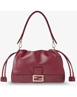 Fendi Large Soft Leather Baguette Bag - Red