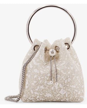 Jimmy Choo Bon Bon Mesh Bucket Bag With Micro Sequins - White