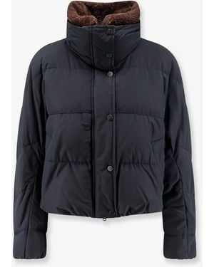 Brunello Cucinelli Down Jacket With Shearling Collar - Blue