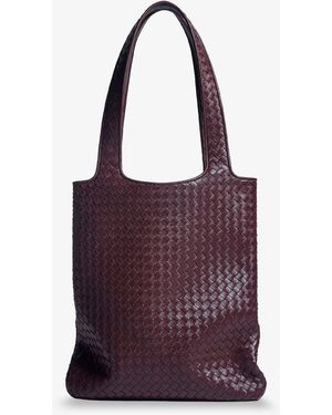 Bottega Veneta Veneto Leather Shoulder Bag With Intrecciato Motif - Purple