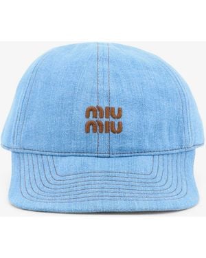 Miu Miu Cotton Hat With Embroidered Logo On The Front - Blue