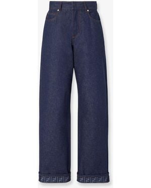 Fendi Denim Jeans With Ff Detail On The Bottom - Blue