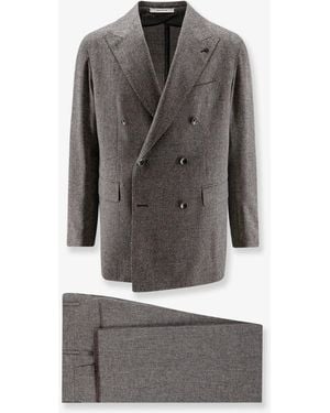 Tagliatore Double-Breasted Stretch Melange Virgin Wool Suit - Gray