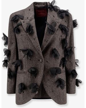 Stella Maxwell X Marella Wool Blend Blazer With Rhinestones And Flower Patch - Black