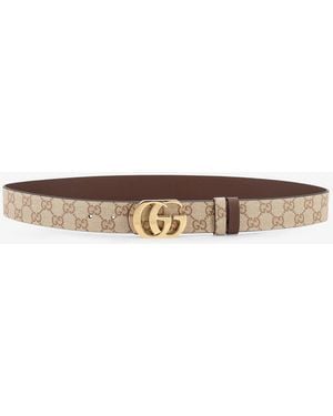 Gucci Gg Marmont Gg Fabric Reversible Belt - White