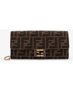 Fendi Continental With Chain Baguette Ff Jacquard Fabric Shoulder Bag - Brown