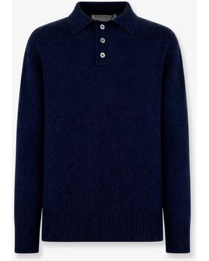 Amaranto Wool And Cashmere Polo Shirt Sweater - Blue