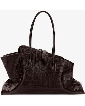 The Attico La Passeggiata Medium Leather Shoulder Bag With Croco Effect - Brown