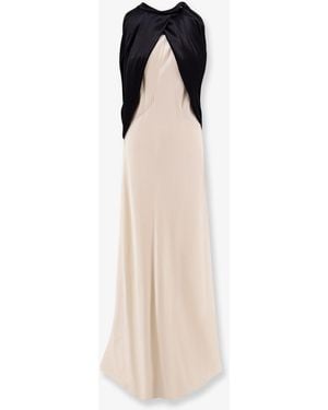 Alberta Ferretti Long Viscose Dress With Removable Cape - Natural