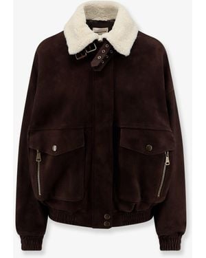 Semicouture Suede Jacket With Fur Collar - Black