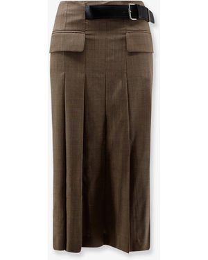 Semicouture Wool Skirt With Belt - Brown