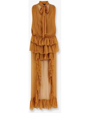 ACTUALEE Asymmetric Voile Dress - Metallic