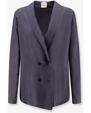 Alysi Double-Breasted Silk Blazer - Blue
