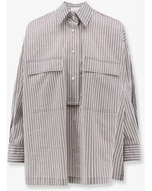 Brunello Cucinelli Cotton And Silk Blend Shirt With Striped Pattern - Grey