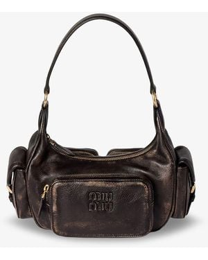 Miu Miu Pocket Leather Shoulder Bag - Black