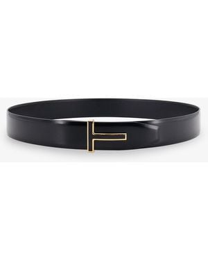 Tom Ford Leather Belt With Metal Logo Buckle - White