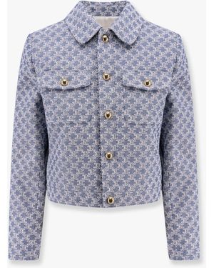 Celine Giacca Denim Con Motivo Triomphe All-Over - Blu