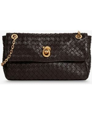 Bottega Veneta Madison Leather Crossbody Bag With Intrecciato Motif - Black