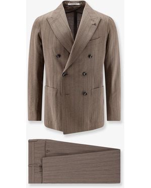 Tagliatore Double-Breasted Virgin Wool Suit With Herringbone Pattern - Grey