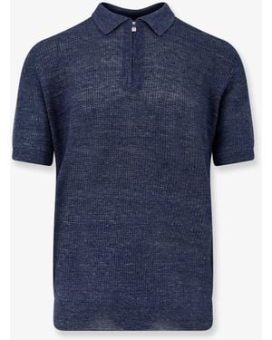 Corneliani Linen And Silk Blend Polo Shirt - Blue