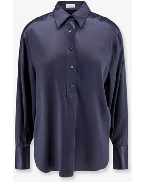 Brunello Cucinelli Silk Shirt With Monili Detail - Blue