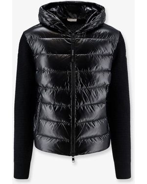 Moncler Nylon Jacket With Wool And Cashmere Blend Sleeves - Black