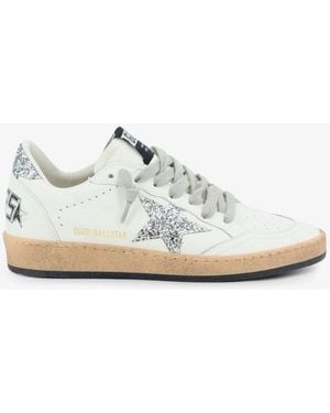 Golden Goose Deluxe Brand Ballstar Leather Trainers With Iconic Glitter Logo On The Side - White