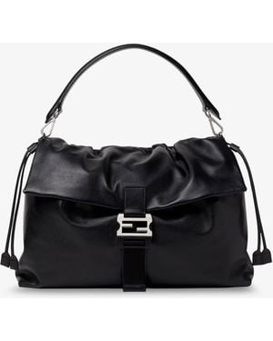 Fendi Flux Maxi Messenger Leather Crossbody Bag - Black