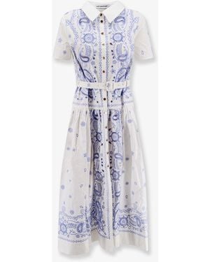 Self-Portrait Long Cotton Dress With All-Over Contrasting Embroidery - White