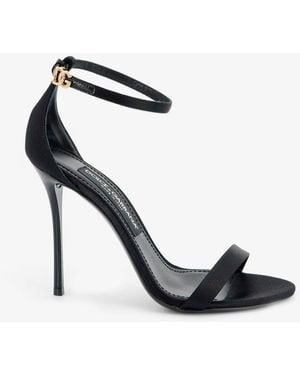 Dolce & Gabbana Satin Sandals With Metal Dg Logo - Black