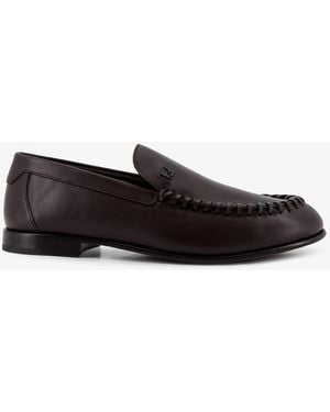 Fendi Leather Loafers With Metal Ff Logo - White