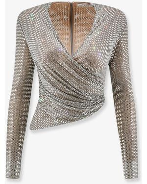 Self-Portrait Mesh Top With All-Over Rhinestones - White