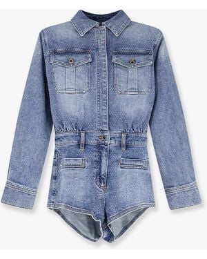 Self-Portrait Self Portrait Denim Jumpsuit With Rhinestones - Blue