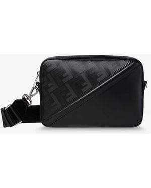 Fendi Camera Case Leather Crossbody Bag With Engraved Logo Lettering - Black
