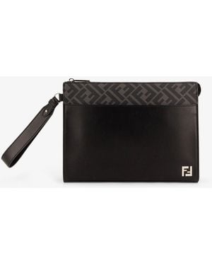 Fendi Squared Ff Leather Clutch - Black