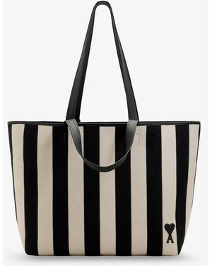 Ami Paris Ami De Coeur Canvas Shopping Bag - Black