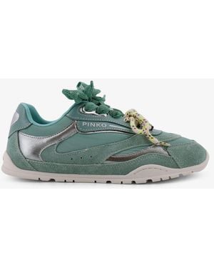 Pinko Yulia Suede Trainers With Nylon Inserts - Green