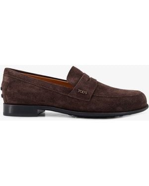 Tod's Suede Loafers With Side Logo - Brown