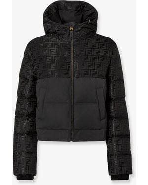 Fendi Down Jacket With Ff Jacquard Insert - Black