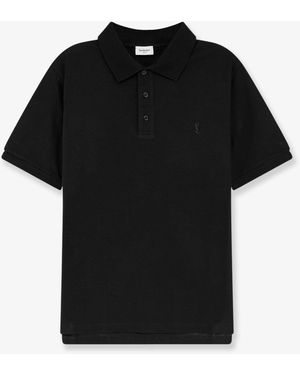 Saint Laurent Piqué Cotton Polo Shirt With Cassandre Embroidery - Black