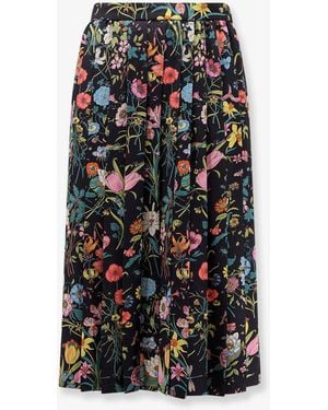 Gucci Silk Midi Skirt With Floral Print - Black