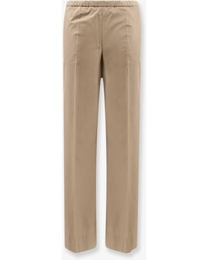 Moncler Cotton Trousers With Logo Patch - Natural